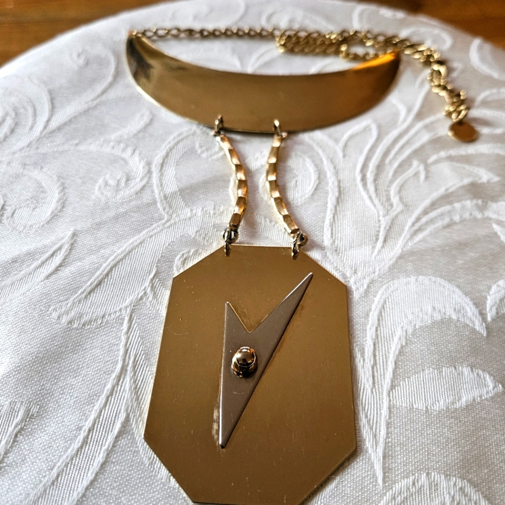 Vintage Gold Tone Architectural Design Breastplate Necklace
